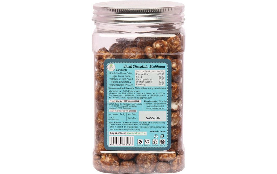 New Tree Munchbox Dark Chocolate Makhana   Plastic Jar  140 grams